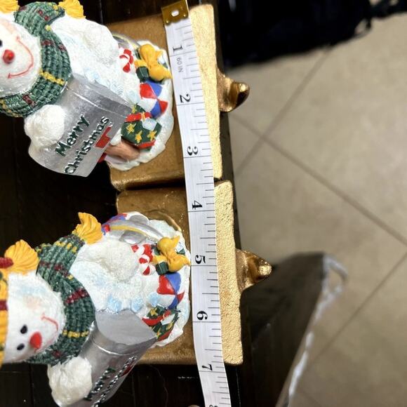 Vintage Heavy Snowman Stocking Holders Set 2 Metal Base Christmas Mantel Hooks - Picture 6 of 6